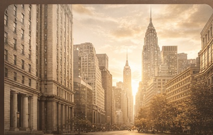 Elegant financial district skyline
